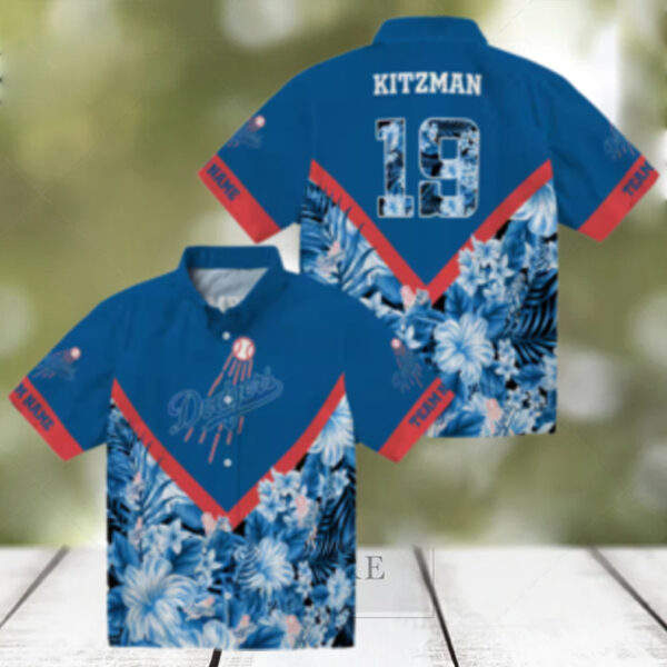 Los Angeles Dodgers Tropical Blue Hawaiian Shirt   MLB Floral Chevron Design for Summer Fun
