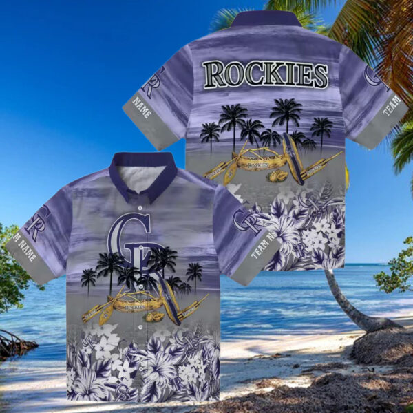 MLB Colorado Rockies Personalized Hawaiian Shirt   Tropical Canoe Blue Shirt for Summer Beach