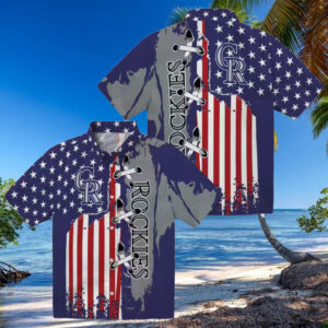 MLB Colorado Rockies Stitched Flag Hawaiian Shirt Blue Tropical Shirt for Baseball Fans