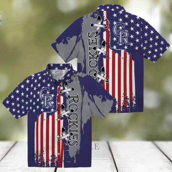 MLB Colorado Rockies Stitched Flag Hawaiian Shirt   Blue Tropical Shirt for Baseball Fans