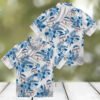 MLB Dodgers Men’s Hawaiian Shirt   Blue Tropical Flamingo Leaf Button Up