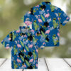 MLB Dodgers Men’s Hawaiian Shirt   Blue Tropical Flamingo Leaf Button Up