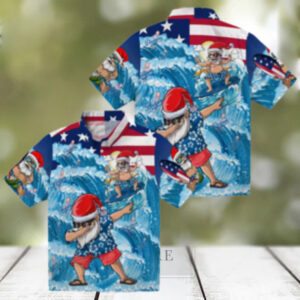 MLB Dodgers Surfing Santa Holiday Shirt Blue Tropical Hawaiian Style
