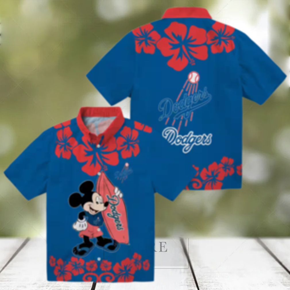 MLB Dodgers Tropical Aloha Short Sleeve Shirt Mickey Mouse Beach Print for Men & Women MLB Dodgers Tropical Aloha Short Sleeve Shirt Mickey Mouse Beach Print for Men & Women