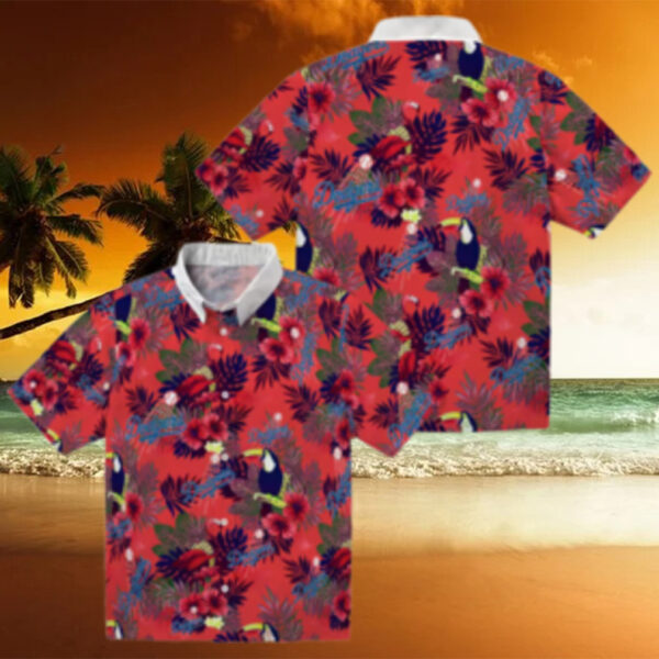 MLB Dodgers Tropical Hawaiian Shirt   Blue Red Aloha Toucan Design for Men