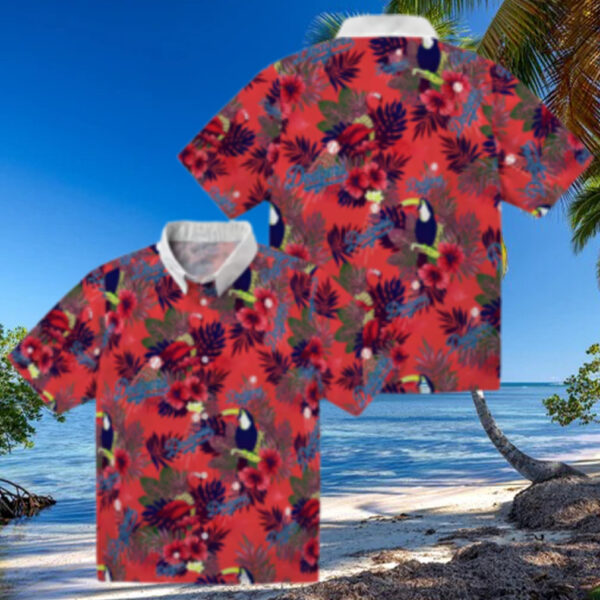 MLB Dodgers Tropical Hawaiian Shirt   Blue Red Aloha Toucan Design for Men