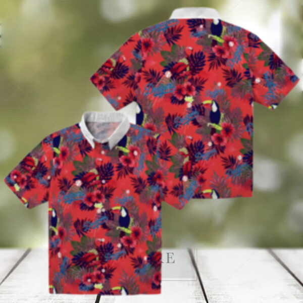 MLB Dodgers Tropical Hawaiian Shirt   Blue Red Aloha Toucan Design for Men