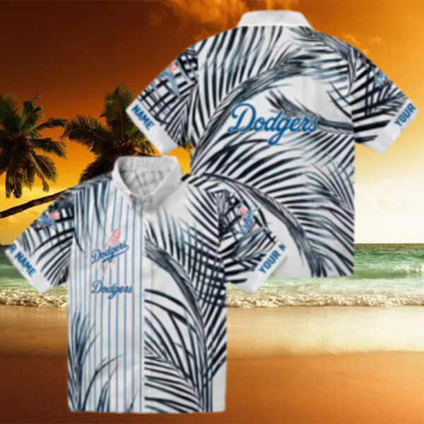 MLB Los Angeles Dodgers Beach Button Up Shirt   Summer Palm Tree Print for Fans