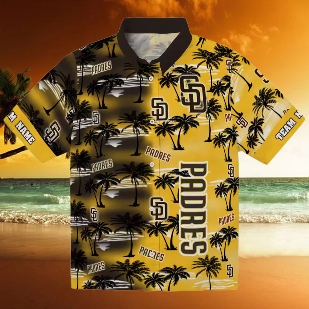 MLB Team San Diego Padres Hawaiian Shirt Brown Palm Silhouette Custom Fan Edition MLB Team San Diego Padres Hawaiian Shirt Brown Palm Silhouette Custom Fan Edition
