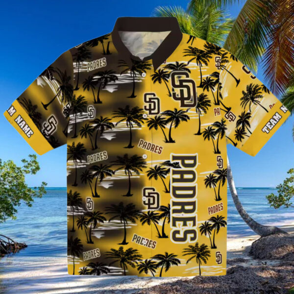 MLB Team San Diego Padres Hawaiian Shirt   Brown Palm Silhouette Custom Fan Edition