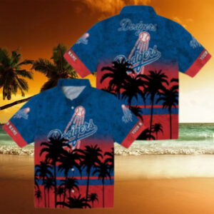 Men’s Los Angeles Dodgers Hawaiian Shirt   Black & Blue Sunset Vacation Outfit
