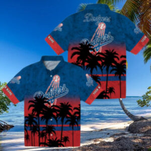 Men’s Los Angeles Dodgers Hawaiian Shirt   Black & Blue Sunset Vacation Outfit