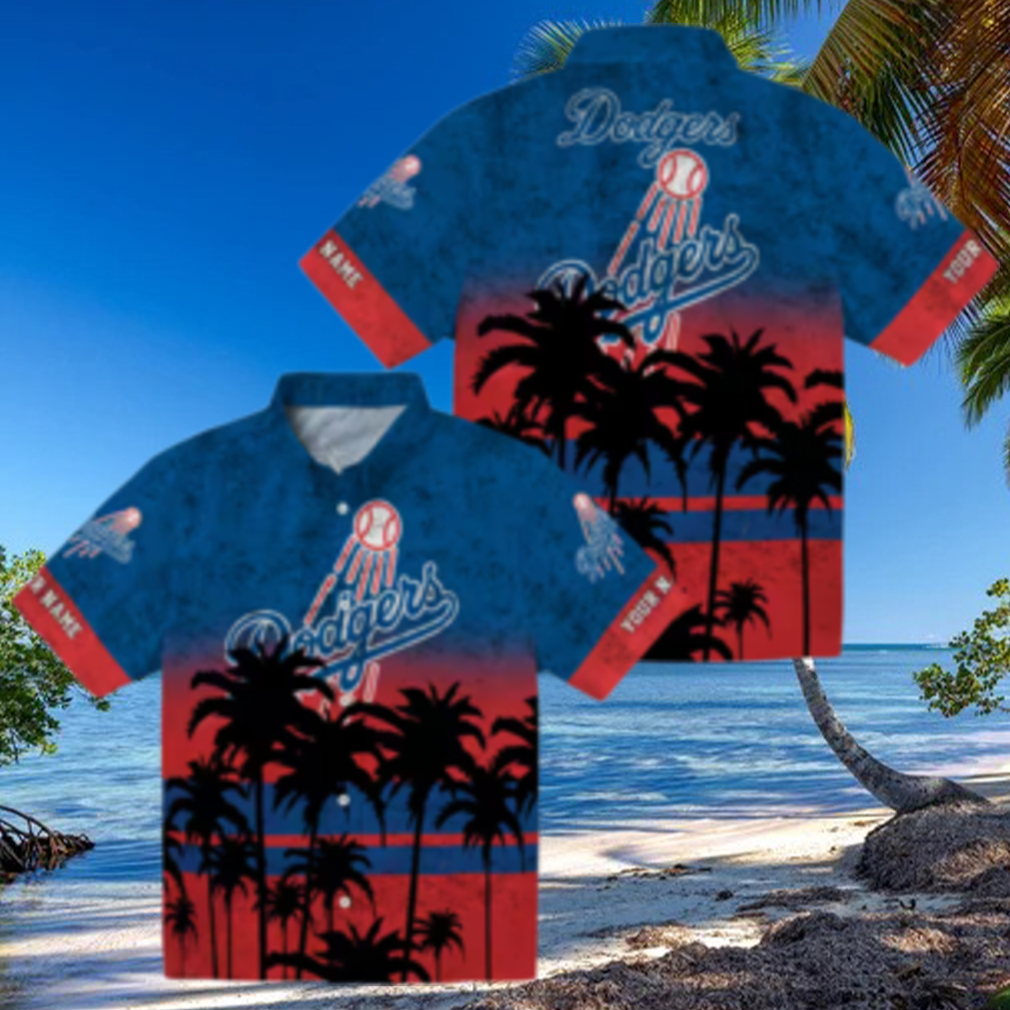 Men's Los Angeles Dodgers Hawaiian Shirt Black & Blue Sunset Vacation Outfit Men's Los Angeles Dodgers Hawaiian Shirt Black & Blue Sunset Vacation Outfit