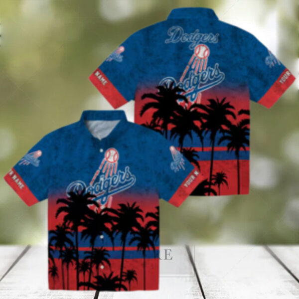 Men’s Los Angeles Dodgers Hawaiian Shirt   Black & Blue Sunset Vacation Outfit
