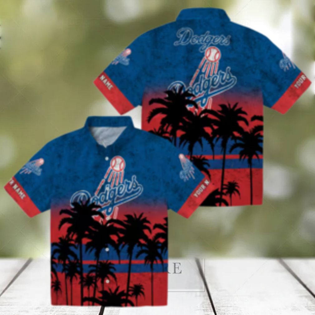 Men's Los Angeles Dodgers Hawaiian Shirt Black & Blue Sunset Vacation Outfit Men's Los Angeles Dodgers Hawaiian Shirt Black & Blue Sunset Vacation Outfit