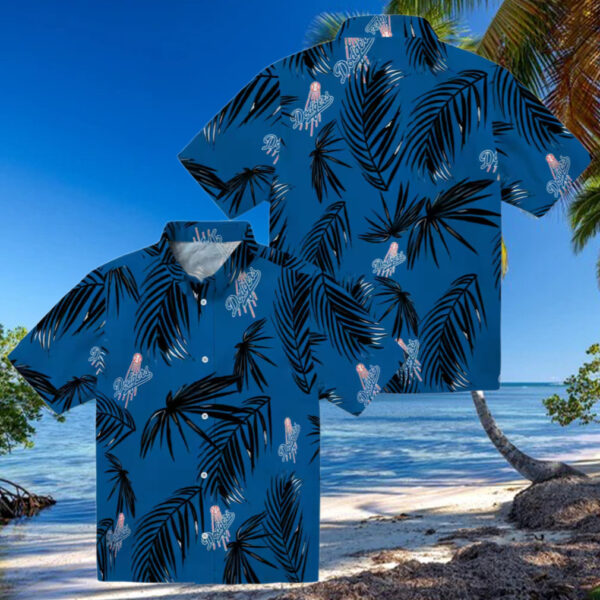 Men’s Los Angeles Dodgers Hawaiian Shirt   Blue Aloha Palm Leaf Game Day Outfit