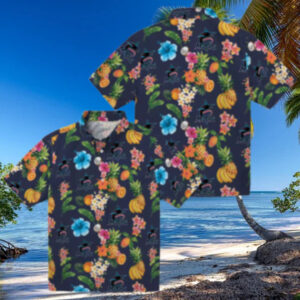 Men’s Miami Marlins Navy Blue Hawaiian Shirt   Hibiscus And Fruit Style