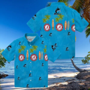 Men’s Miami Marlins Surfboard Palm Blue Hawaiian Shirt   Perfect for Summer & Beach Days