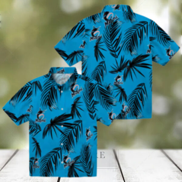 Men’s Miami Marlins Tropical Hawaiian Shirt   Summer Palm Leaf MLB Fan Gear