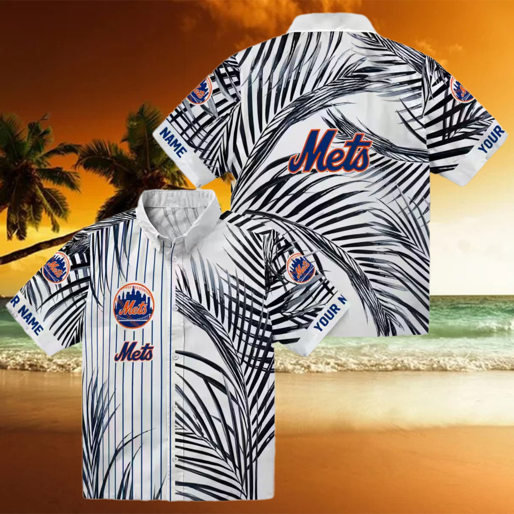 Men's New York Mets Hawaiian Shirt MLB Blue Black Palm Stripes for Vacation & Game Day Men's New York Mets Hawaiian Shirt MLB Blue Black Palm Stripes for Vacation & Game Day