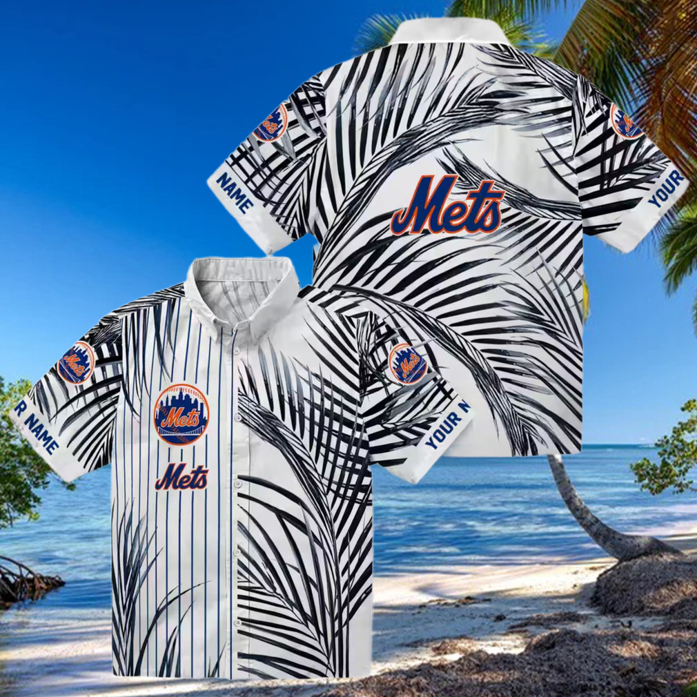 Men's New York Mets Hawaiian Shirt MLB Blue Black Palm Stripes for Vacation & Game Day Men's New York Mets Hawaiian Shirt MLB Blue Black Palm Stripes for Vacation & Game Day