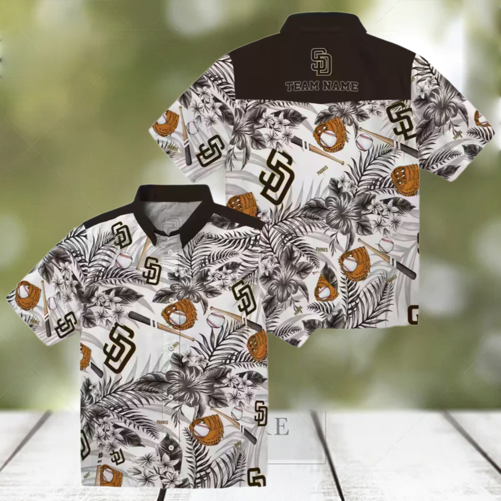 Men’s San Diego Padres Floral Hawaiian Shirt Brown & White Game Day Wear Men’s San Diego Padres Floral Hawaiian Shirt Brown & White Game Day Wear
