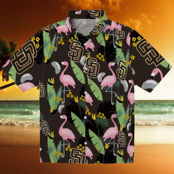Men’s San Diego Padres Tropical Shirt   Brown Flamingo Summer Apparel