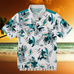 Miami Dolphins Botanical Aqua Theme Hawaiian Shirt