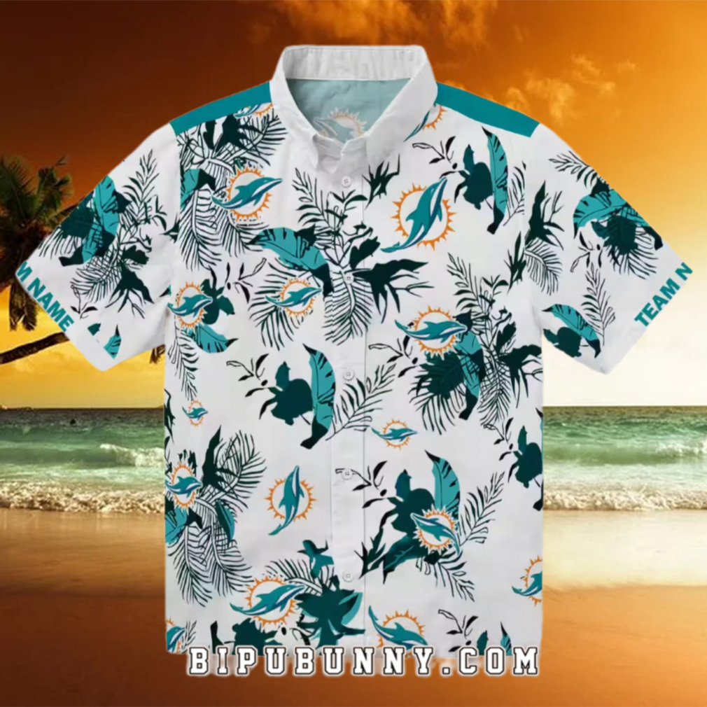 Miami Dolphins Botanical Aqua Theme Hawaiian Shirt Miami Dolphins Botanical Aqua Theme Hawaiian Shirt