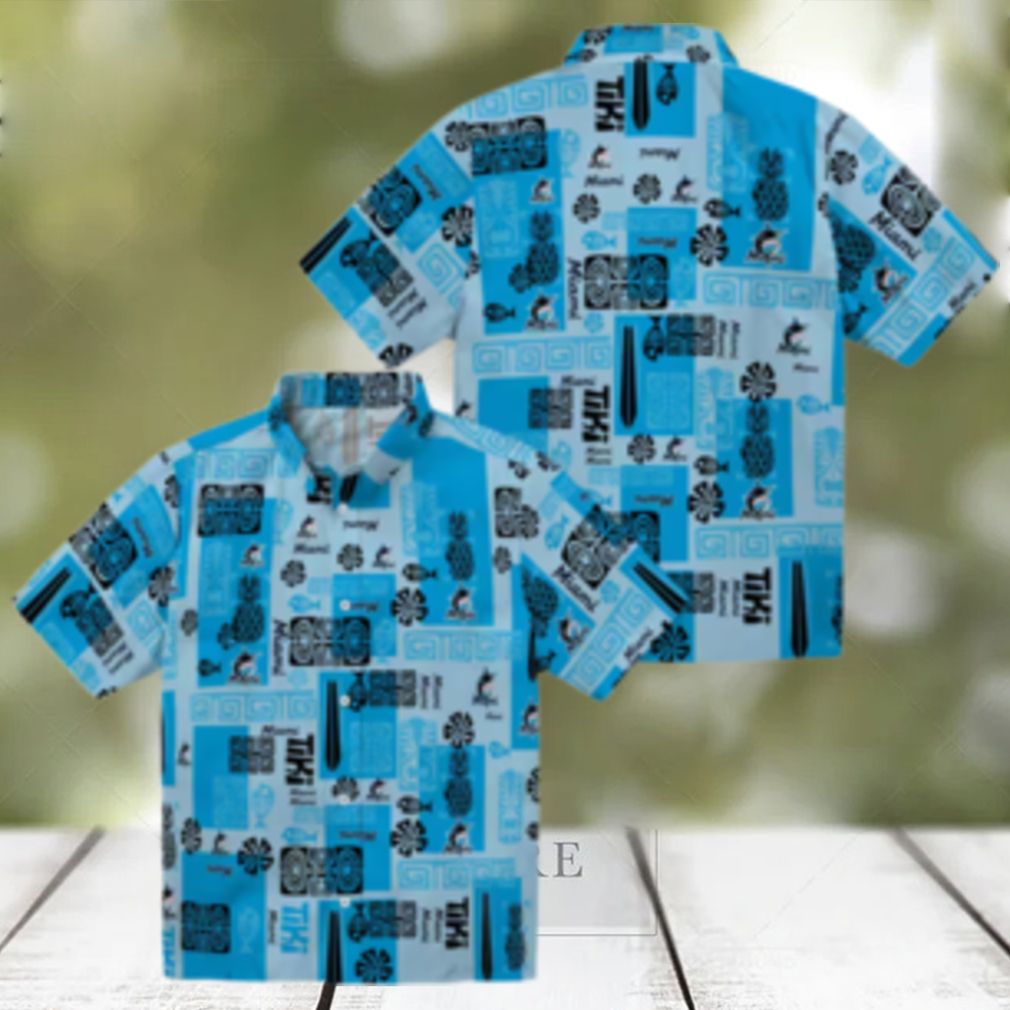 Miami Marlins Blue Floral Hawaiian Shirt MLB Summer Vacation Outfit Miami Marlins Blue Floral Hawaiian Shirt MLB Summer Vacation Outfit