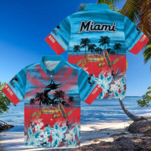 Miami Marlins Canoe Blue Hawaiian Shirt   Official MLB Summer Shirt for Baseball Fans   S