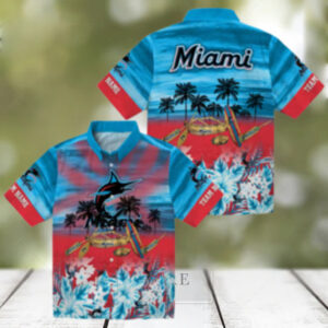 Miami Marlins Canoe Blue Hawaiian Shirt Official MLB Summer Shirt for Baseball Fans S