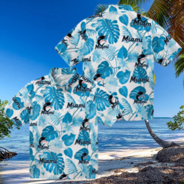 Miami Marlins Floral Button Up Shirt   Summer Tropical MLB Gift for Dad & Fans