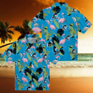 Miami Marlins Floral Hawaiian Shirt   Blue Flamingo Summer Game Day Outfit
