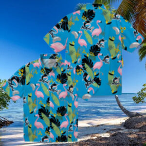Miami Marlins Floral Hawaiian Shirt   Blue Flamingo Summer Game Day Outfit