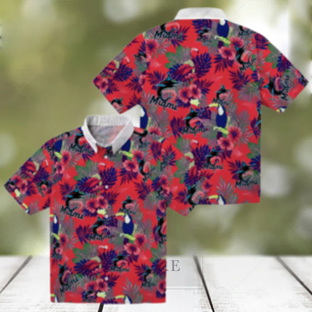 Miami Marlins Hawaiian Shirt for Baseball Fans Toucan Floral Print Miami Marlins Hawaiian Shirt for Baseball Fans Toucan Floral Print