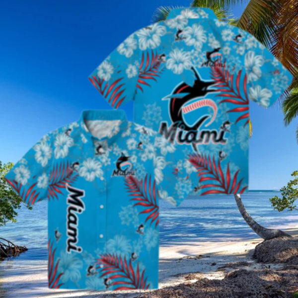 Miami Marlins Hibiscus Tropical Hawaiian Shirt   MLB Fan Beach Shirt for Men