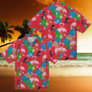 Miami Marlins MLB Hawaiian Shirt   Blue Green Foliage & Flamingo Vacation Look
