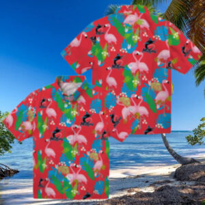 Miami Marlins MLB Hawaiian Shirt   Blue Green Foliage & Flamingo Vacation Look