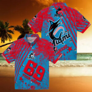 Miami Marlins Star Stripes Hawaiian Shirt for Men   Tropical MLB Beachwear & Game Day Outfit
