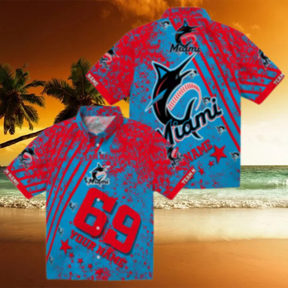 Miami Marlins Star Stripes Hawaiian Shirt for Men Tropical MLB Beachwear & Game Day Outfit Miami Marlins Star Stripes Hawaiian Shirt for Men Tropical MLB Beachwear & Game Day Outfit