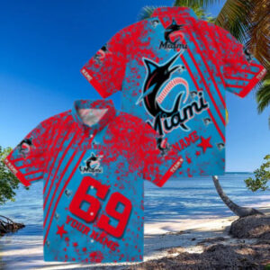 Miami Marlins Star Stripes Hawaiian Shirt for Men   Tropical MLB Beachwear & Game Day Outfit