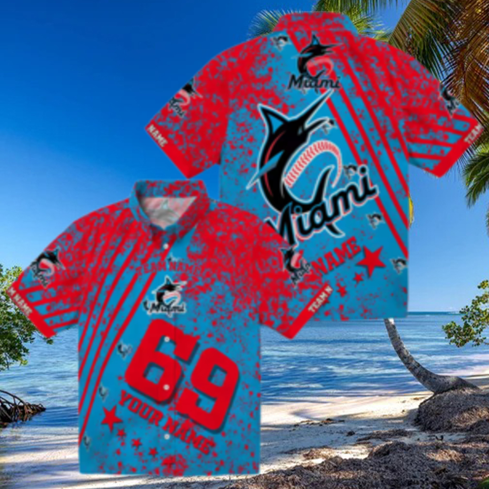 Miami Marlins Star Stripes Hawaiian Shirt for Men Tropical MLB Beachwear & Game Day Outfit Miami Marlins Star Stripes Hawaiian Shirt for Men Tropical MLB Beachwear & Game Day Outfit