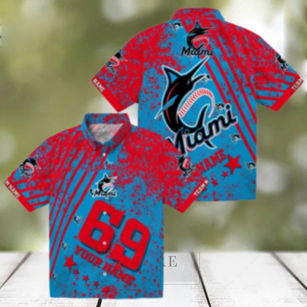Miami Marlins Star Stripes Hawaiian Shirt for Men Tropical MLB Beachwear & Game Day Outfit Miami Marlins Star Stripes Hawaiian Shirt for Men Tropical MLB Beachwear & Game Day Outfit