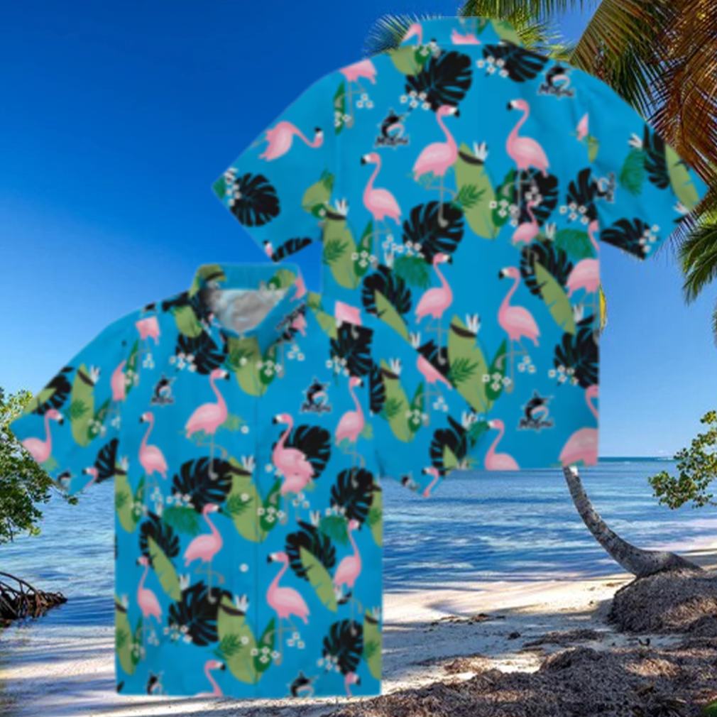 Miami Marlins Summer Aloha Shirt Blue Flamingo Leaf Vacation Style Miami Marlins Summer Aloha Shirt Blue Flamingo Leaf Vacation Style