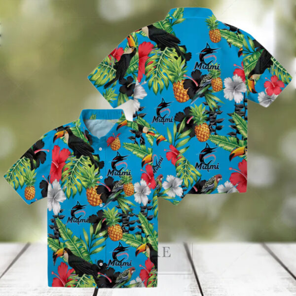 Miami Marlins Tropical Button Up Shirt   Toucan & Pineapple Aloha Style for Summer Trips