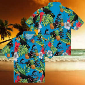 Miami Marlins Tropical Button Up Shirt Toucan & Pineapple Aloha Style for Summer Trips