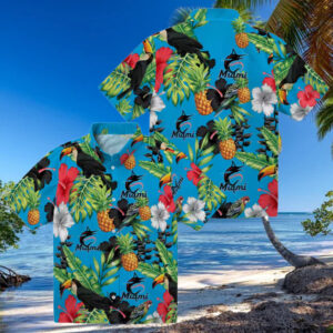 Miami Marlins Tropical Button Up Shirt Toucan & Pineapple Aloha Style for Summer Trips