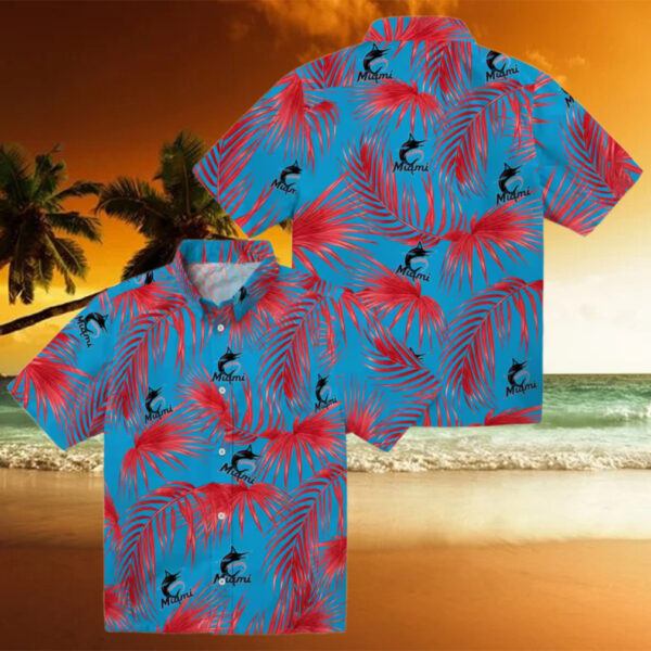 Miami Marlins Tropical Leafy Palms Hawaiian Shirt   MLB Summer Beachwear