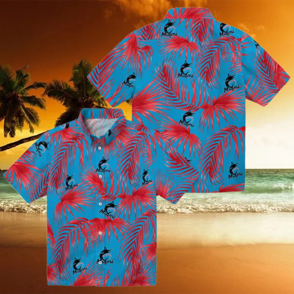 Miami Marlins Tropical Leafy Palms Hawaiian Shirt MLB Summer Beachwear Miami Marlins Tropical Leafy Palms Hawaiian Shirt MLB Summer Beachwear